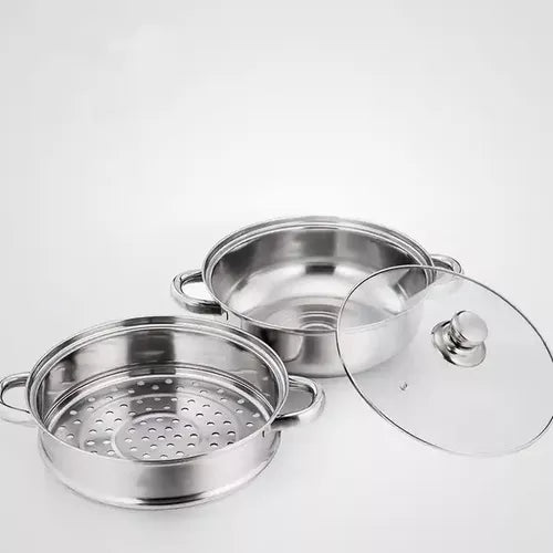 Juego de Olla Y Vaporera Apilables C/tapa de Vidrio Templado