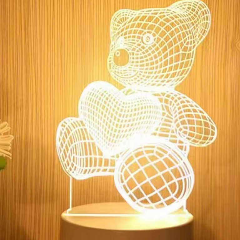 Lámpara Led Veladora Oso 3D Acrílico Con Usb
