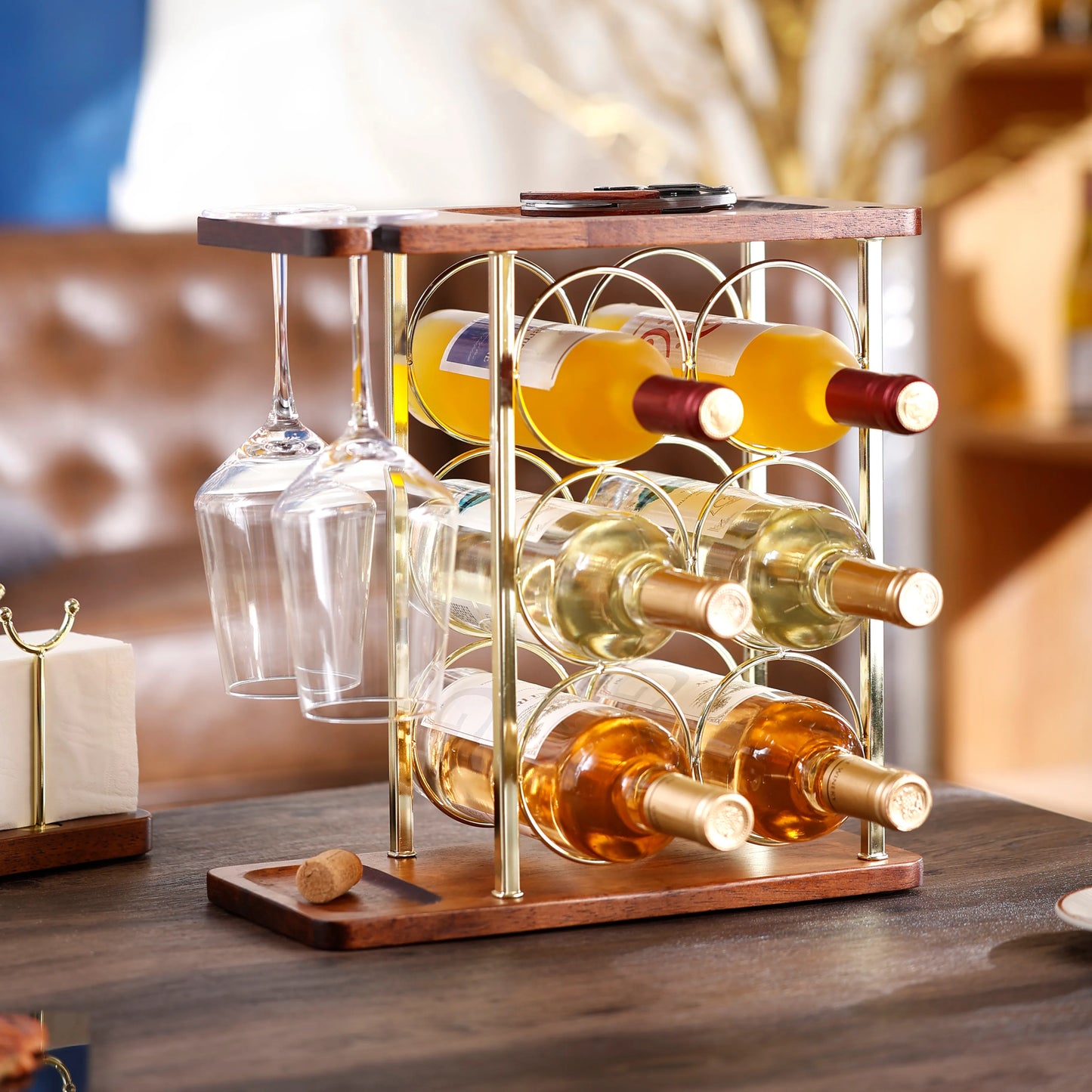 Bodeguera Organizador de Madera para Botellas de Vino + Regalo