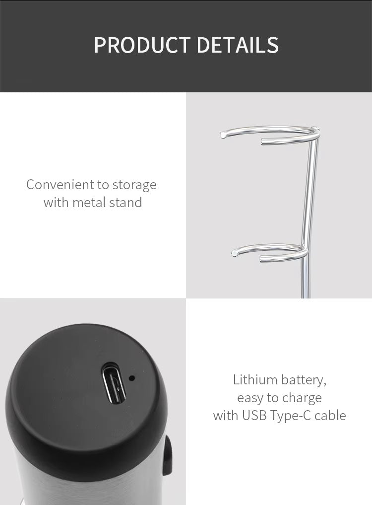 Espumador Batidor De Leche Con Carga Usb + Soporte
