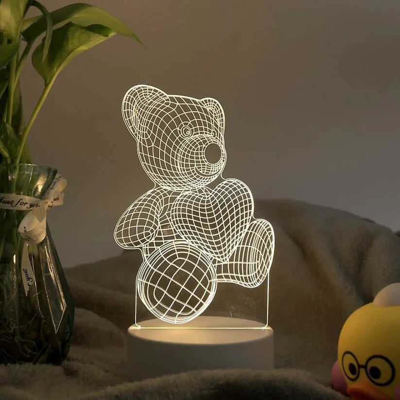 Lámpara Led Veladora Oso 3D Acrílico Con Usb