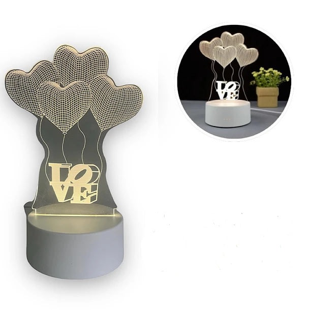 Lámpara Led Veladora Corazones 3D Acrílico Con Usb