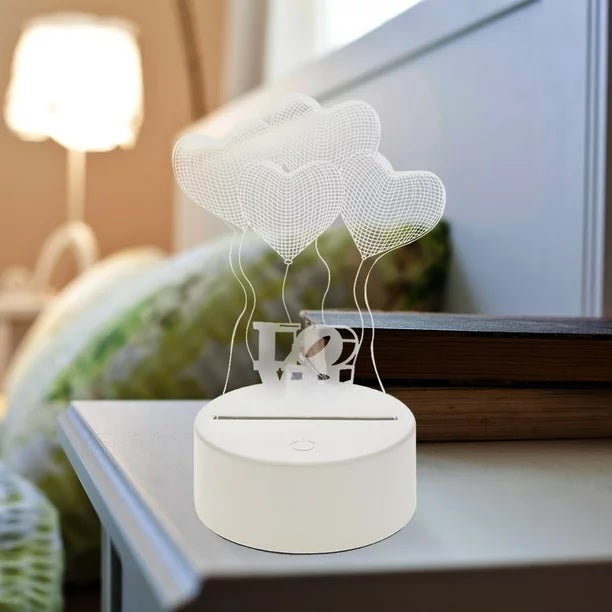 Lámpara Led Veladora Corazones 3D Acrílico Con Usb