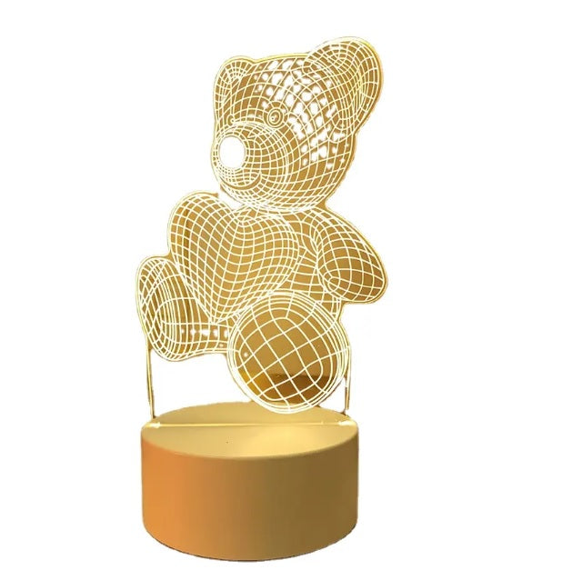 Lámpara Led Veladora Oso 3D Acrílico Con Usb