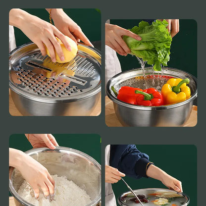 Juego De Bowl Colador y Rallador De Acero Inoxidable
