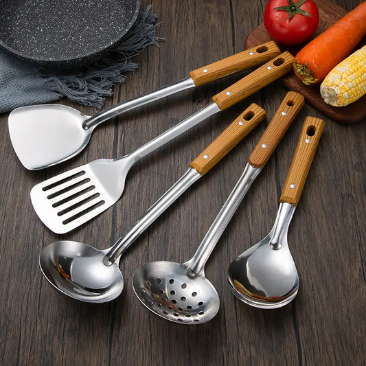 Juego utensilios de Cocina de 5 piezas con Mango Imitación Madera
