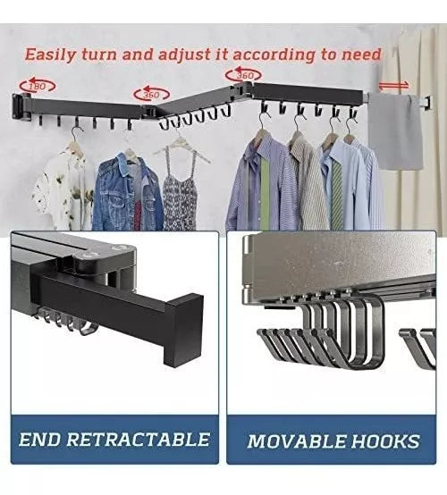 Tendedero Perchero Soporte plegable de pared para secado de ropa en aluminio, 3 pliegues